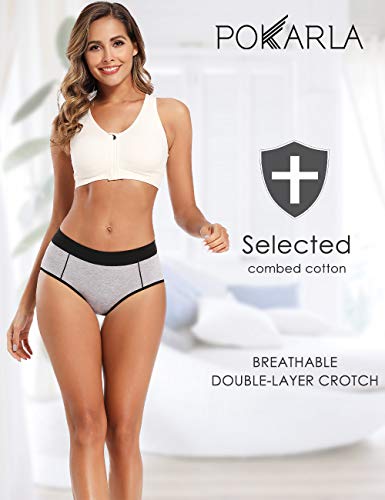 POKARLA Women's Cotton Stretch Underwear Ladies Mid Rise Briefs Panties Multipack 5-Pack(Medium)
