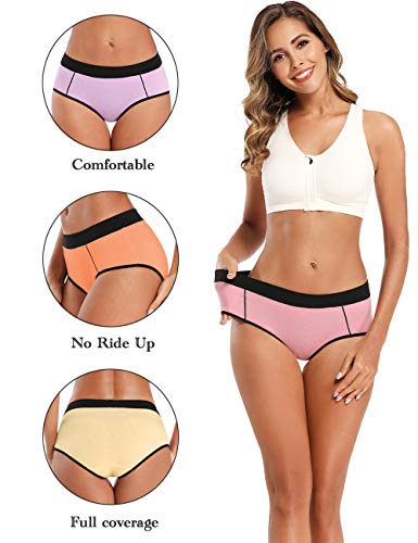 POKARLA Women's Cotton Stretch Underwear Ladies Mid Rise Briefs Panties Multipack 5-Pack(Medium)