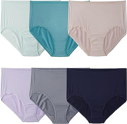 Fruit of the Loom Women's Breathable Underwear, Moisture Wicking Keeps Comfortable, Available, Cooling Stripes-Plus Size Brief-6 Pack-Colors May Vary, 10 Plus