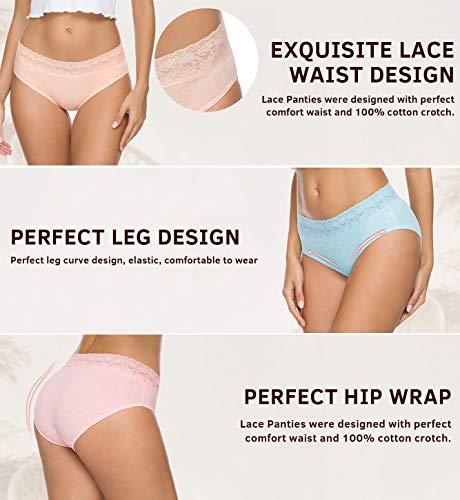 GNEPH Cotton Underwear for Women, Lace Panties for Women, Cotton Panties For Women 5 Pack(218M-Light)