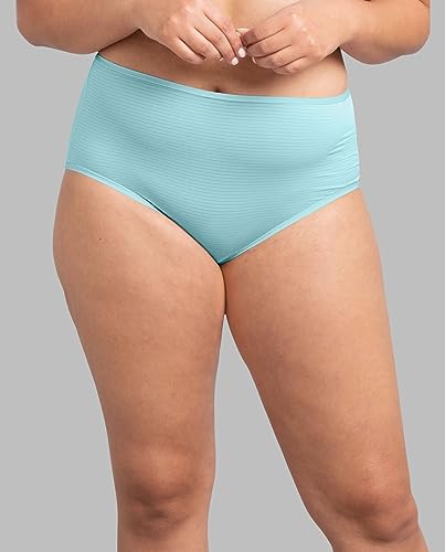 Fruit of the Loom Women's Breathable Underwear, Moisture Wicking Keeps Comfortable, Available, Cooling Stripes-Plus Size Brief-6 Pack-Colors May Vary, 10 Plus