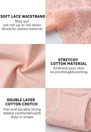 GNEPH Cotton Underwear for Women, Lace Panties for Women, Cotton Panties For Women 5 Pack(218M-Light)