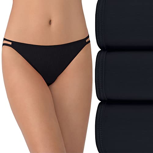 Vanity Fair Women's Illumination String Bikini Panties, Silky Stretch & Satin Trim, 3 Pack-Midnight Black, 5