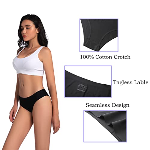 COSOMALL 6 Pack Women's Invisible Seamless Bikini Underwear Half Back Coverage Panties (US M, 6 Pack Seamless)