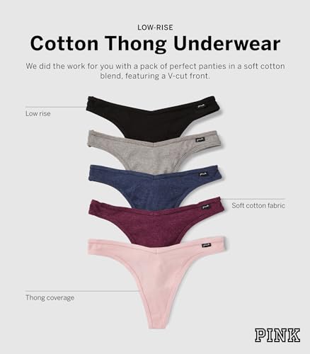 Victoria's Secret PINK Cotton Thong Panty Pack, Women's Panties, Cotton Thong Underwear for Women, Thong Panties, Ladies Underwear, Multi (S)