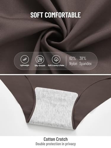GNEPH Women's Seamless High Waisted Full Coverage Cheeky Panties No-Show Bikini Underwear for Women Comfortable and Stylish Seamless Hipster Underwear 6PACK(G855M-Coffee)