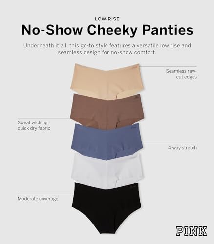 Victoria's Secret PINK No Show Cheekster Panty Pack, Cheeky Panties for Women, Seamless Underwear, No Show Underwear, Hipster Panties, Ladies Underwear, Assorted (L)