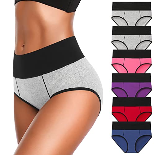 Eiggam Womens Underwear High Waist Cotton Underwear No Muffin Soft Full Coverage Ladies Brief Panties