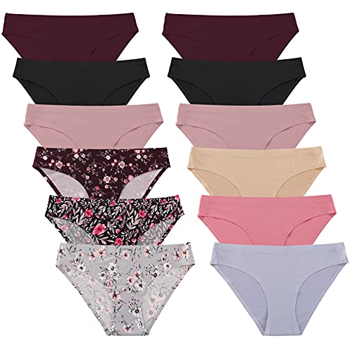 FINETOO 12Pack Womens Seamless Underwear No Show Cheeky Panties Invisibles Briefs Soft Stretch Bikini Hipster XS-XL(S)