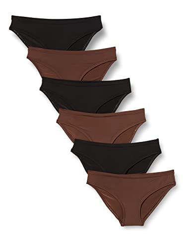 Amazon Essentials Women's Bikini Brief Underwear, Pack of 6, Black/Rich Hazel, XX-Small