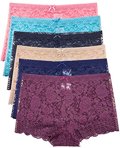 Barbra Lingerie Multi Pack of Women's Regular & Plus Size Lace Boyshort Panties (3XL, Rose)