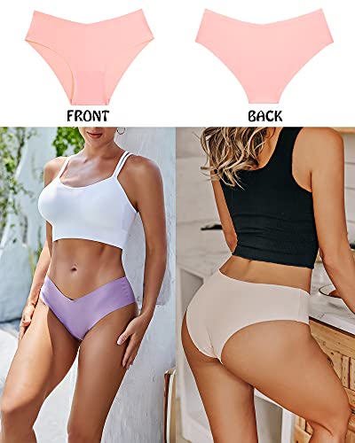 ROSYCORAL Women’s Seamless Bikini Panties Soft Stretch Invisibles Briefs No Show Hipster Underwear cheeky 9 pack XS-L (L)