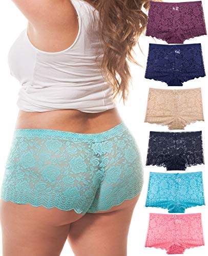 Barbra Lingerie Multi Pack of Women's Regular & Plus Size Lace Boyshort Panties (3XL, Rose)