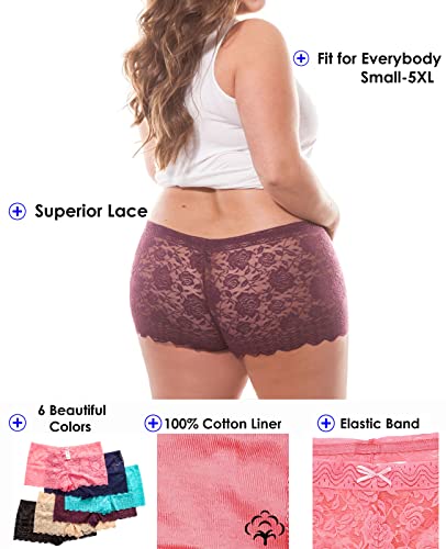 Barbra Lingerie Multi Pack of Women's Regular & Plus Size Lace Boyshort Panties (3XL, Rose)