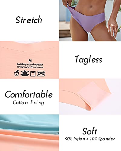 ROSYCORAL Women’s Seamless Bikini Panties Soft Stretch Invisibles Briefs No Show Hipster Underwear cheeky 9 pack XS-L (L)