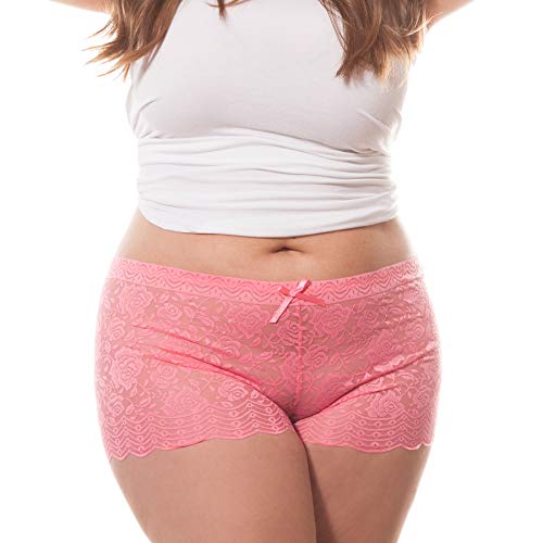 Barbra Lingerie Multi Pack of Women's Regular & Plus Size Lace Boyshort Panties (3XL, Rose)