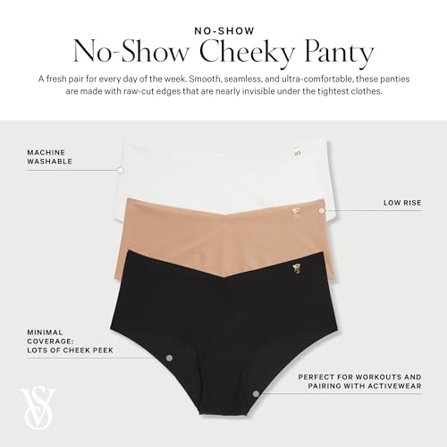 Victoria's Secret No Show Cheeky Panty Pack, Raw Cut Edges, Cheeky Underwear for Women, 7 Pack, Core Basics (M)