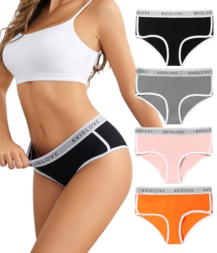 Avidlove Cotton Panties for Women Stretch Mid-high Waisted Briefs Pack of 4 Contrast Cheeky Hipster Underwear