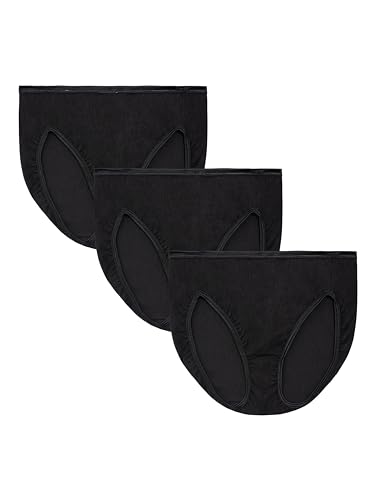Vanity Fair Women's Illumination Hi Cut Panties (Regular & Plus Size), 3 Pack-Midnight Black, 7