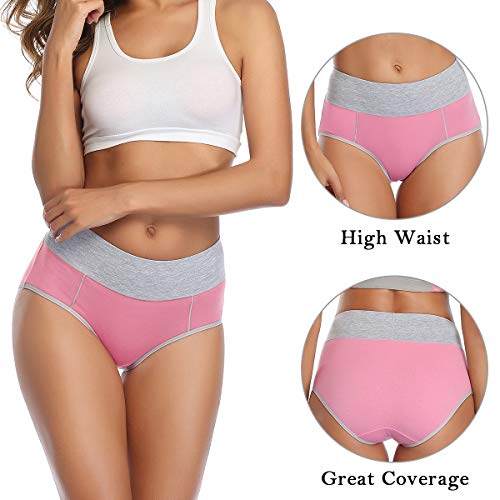 wirarpa Women's Cotton Underwear High Waist Briefs Ladies Soft Breathable Panties Full Coverage Underpants 5 Pack XX-Large