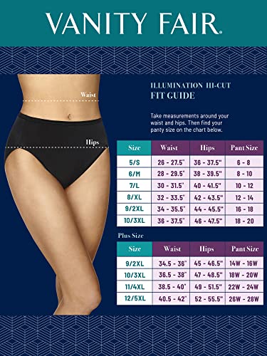Vanity Fair Women's Illumination Hi Cut Panties (Regular & Plus Size), 3 Pack-Midnight Black, 7