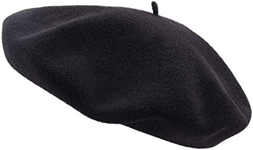 Laulhere Basque AUTHENTIQUE/Fandango/VRAI Basque 10" Made in France Anglo-Basque Wool Beret, (7-1/8) (57), Noir (Black)