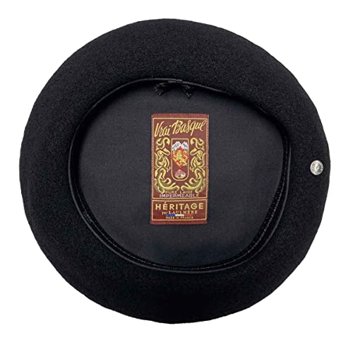 Laulhere Basque AUTHENTIQUE/Fandango/VRAI Basque 10" Made in France Anglo-Basque Wool Beret, (7-1/8) (57), Noir (Black)