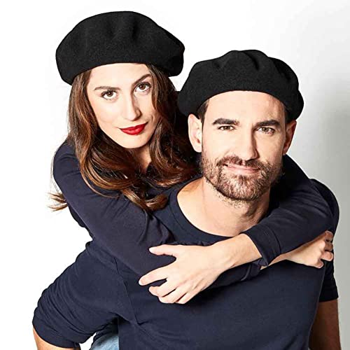 Laulhere Basque AUTHENTIQUE/Fandango/VRAI Basque 10" Made in France Anglo-Basque Wool Beret, (7-1/8) (57), Noir (Black)