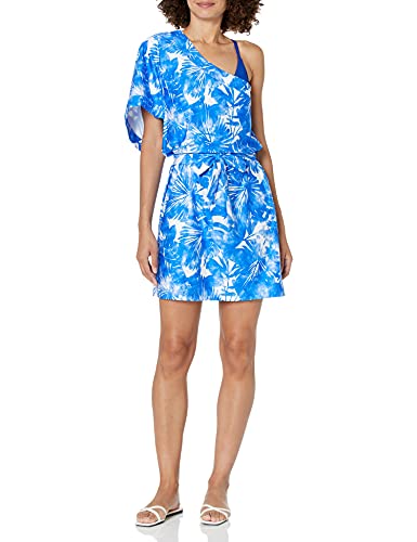 Trina Turk Women's Standard Basque Asymmetrical Dress Swim Cover-Up, Sapphire Blue, L
