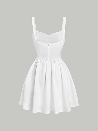 Verdusa Women's Backless Sweetheart Neck Sleeveless High Waist A Line Swing Flared Short Cami Dress White S