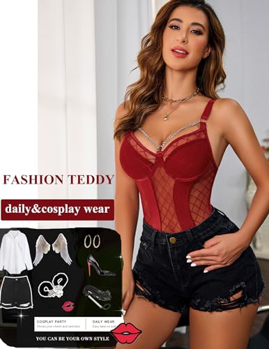Avidlove Women's Sexy Mesh Teddy Lingerie Set