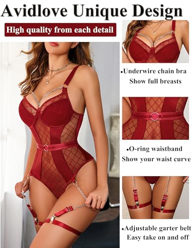 Avidlove Women's Sexy Mesh Teddy Lingerie Set