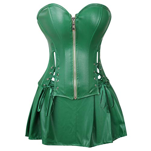 Kranchungel Women's Punk Rock Faux Leather Corset Retro Goth Waist Cincher Basque Bustier 6X-Large Green