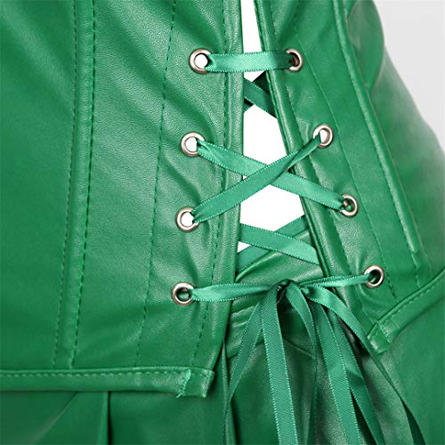 Kranchungel Women's Punk Rock Faux Leather Corset Retro Goth Waist Cincher Basque Bustier 6X-Large Green