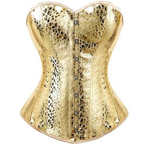 Kranchungel Women's Punk Rock Faux Leather Corset Retro Goth Waist Cincher Basque Bustier 2X-Large Gold