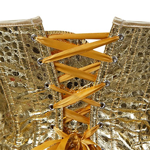 Kranchungel Women's Punk Rock Faux Leather Corset Retro Goth Waist Cincher Basque Bustier 2X-Large Gold