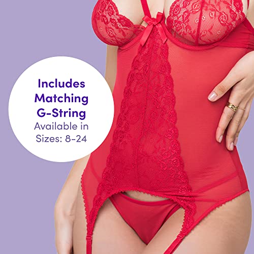 Lovehoney Lingerie Wild Romance Lace Basque Set - Halter Neck Underwired Basque with Suspenders Womens Lingerie Set - Matching G-String - One Size: 4-12