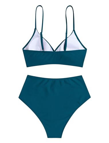 ZAFUL Women High Waisted Bikini Sets Two Piece Swimsuit 2024 Push Up Underwire Bathing Suit Tummy Control Vintage Modest Swim Suit Modlily Cheeky Cute Swimwear Teal L