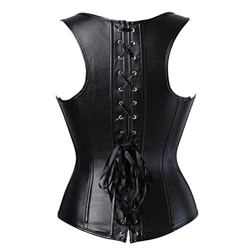 Blidece Moly Sexy Halter Black Faux Leather Corset Party Dress Steampunk Top Basques L