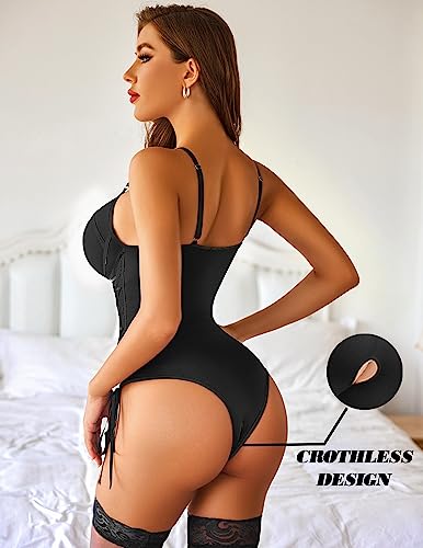 Avidlove Black Lingerie Corset Bodysuit Women Lingerie Teddy Bodysuit Lingerie with Garter XL