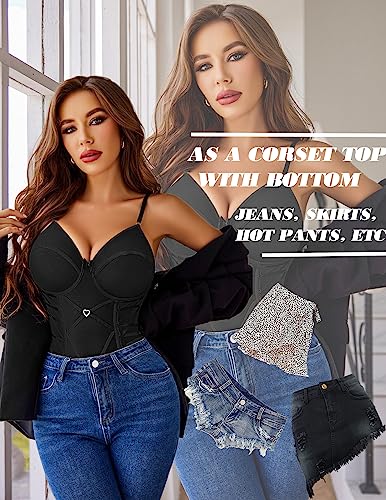 Avidlove Black Lingerie Corset Bodysuit Women Lingerie Teddy Bodysuit Lingerie with Garter XL