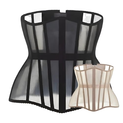 Mesh Corset Waist Trainer for Women - Underbust Corset Lace Up - Waist Cincher Shapewear - Body Shaper (Black, L)
