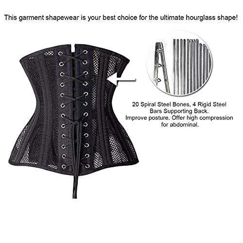 SHAPERX Longline Heavy Duty Steel Boned Corset Underbust Body Shaper Black/L