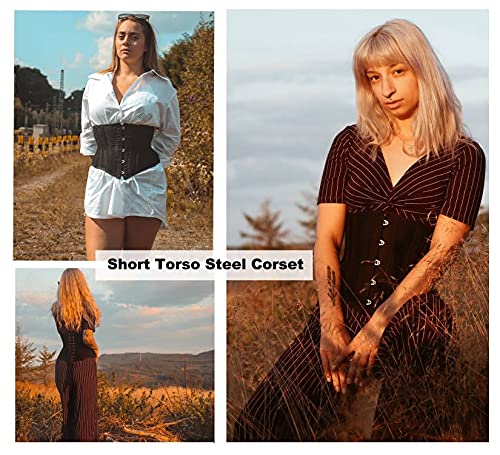 SHAPERX Women Petite Steel Boned Waist Trainer Underbust Corset Short Torso Mesh Body Shaper,SZ1995-Black-XL