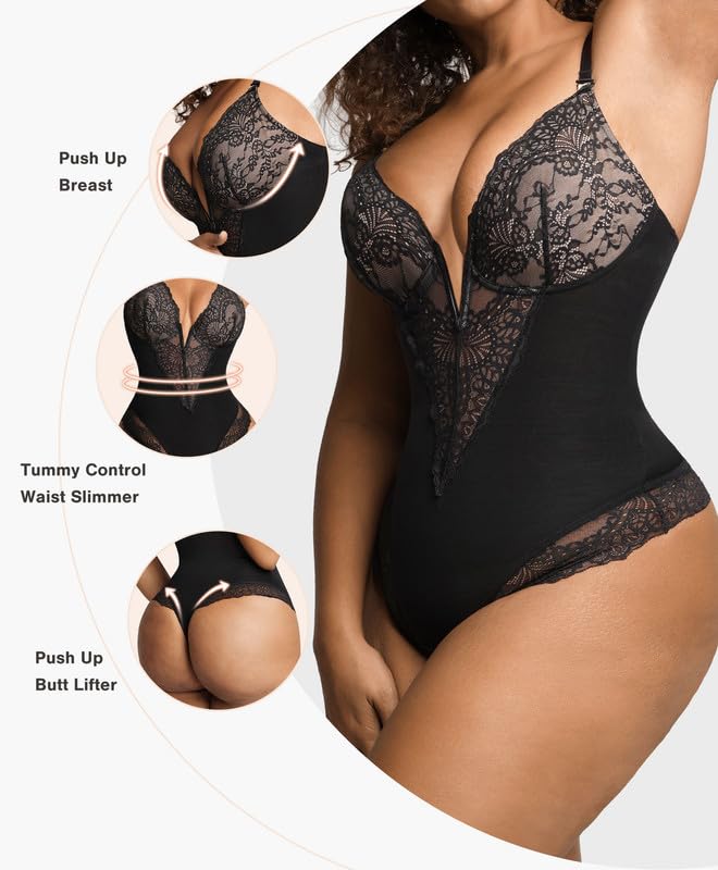 Popilush Womens Shapewear Tummy Control Black Corset Tops Sleeveless Thong Bodysuit