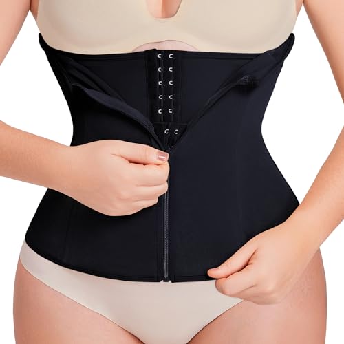 MERYOSZ Waist Trainer Corset Zipper Tummy Control Shapewear Breathable Waist Cincher for Women Body Shaper Sport Girdle (Black,M)