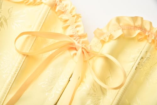 Vrapo Yellow Corset Top for Women | Overbust Lace Up Waist Cincher Shapewear Lingerie -Plum Blossom Bamboo Pattern - Size S