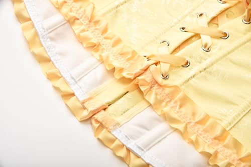 Vrapo Yellow Corset Top for Women | Overbust Lace Up Waist Cincher Shapewear Lingerie -Plum Blossom Bamboo Pattern - Size S