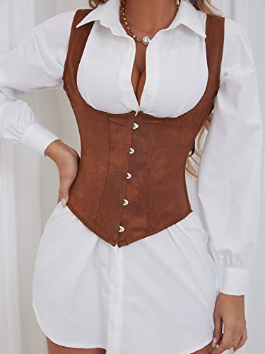 Alivila.Y Fashion Womens Faux Leather Steampunk Underbust Steel Boned Corset 2672A-Brown-M