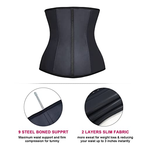 YIANNA Waist Trainer for Women Tummy Control Latex Underbust Waist Cincher Corset Sport Girdle Hourglass Body Shaper,(Black, XS)